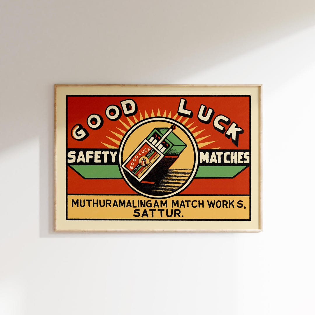 Retro Indian Matchbox Poster • Good Luck • Vintage Matchbox Poster ...