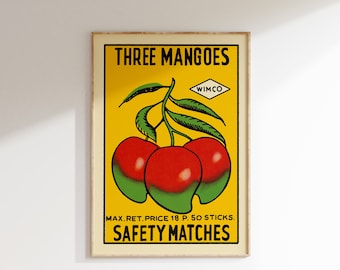 Retro Mangoes Matchbox Poster • Vintage India Art Print • Sizes 8x12" - 20x28"