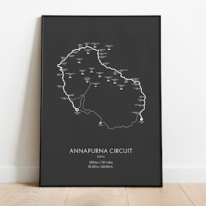Stampa del percorso del circuito dell'Annapurna • Poster per escursioni, poster per sentieri, poster da viaggio, poster con mappa, stampa murale con mappa, stampa murale per escursioni, stampa murale minimalista