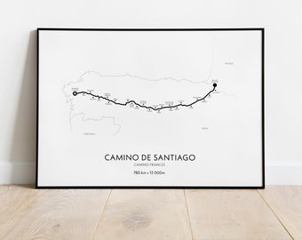 Plakat ze szlakiem Camino de Santiago • Mapa szlaków turystycznych • Wydruk ścienny • Rozmiary 8x12" - 20x28"
