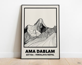 Ama Dablam Print • Hand-Drawn Mountain Wall Art