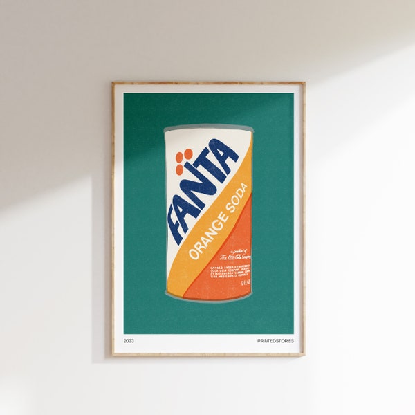 Can of Fanta Soda Poster • Food Prints, Vintage Drink Poster, Vintage Art Print, Retro Kitchen Print, Retro Wall Art, Retro Drink Poster