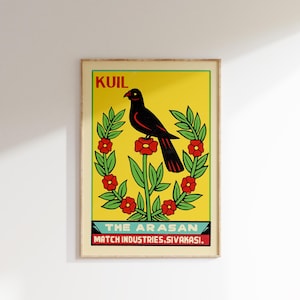 Póster retro de caja de cerillas india • Arasan • Póster de caja de cerillas vintage, póster de arte colorido, arte vintage de la India, arte mural maximalista, arte de caja de cerillas