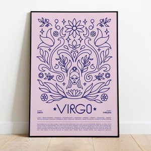 Virgo Poster • Horoscope Print, Astrological Wall Art, Tarot, Zodiac Poster, Birthday Present, Minimalist, Zodiac sign gifts, Virgo gifts