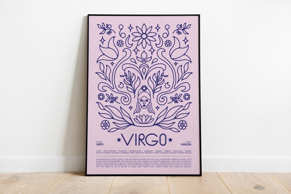 Virgo Zodiac Poster • Art Nouveau Horoscope Print • Sizes 8x12" - 28x39"