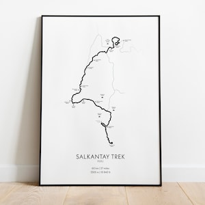 Salkantay Trek Print • hiking poster, hiking trail poster, hiking map poster, travel poster, minimalistic trail print, hiking print