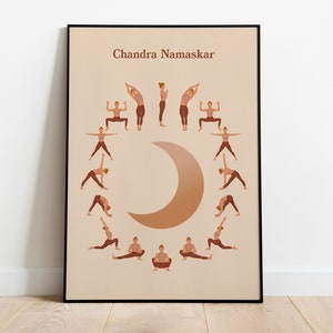 Moon Salutation Poster, Yoga Poster Prints, Chandra Namaskar, Yoga Poses Poster, Yoga Poses wall art, Yoga Teacher Gift, Yoga Wall art