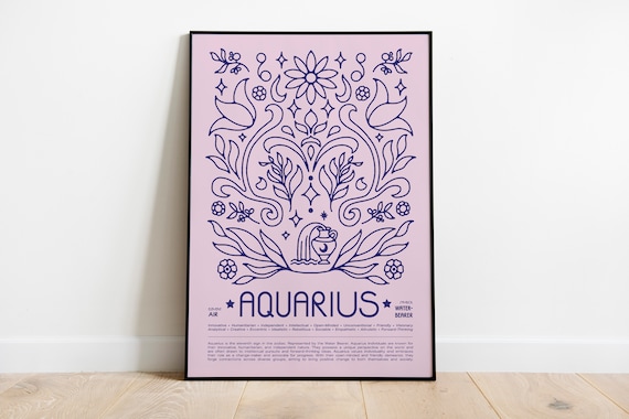 Aquarius Zodiac Poster • Art Nouveau Horoscope Print • Sizes 8x12" - 28x39"