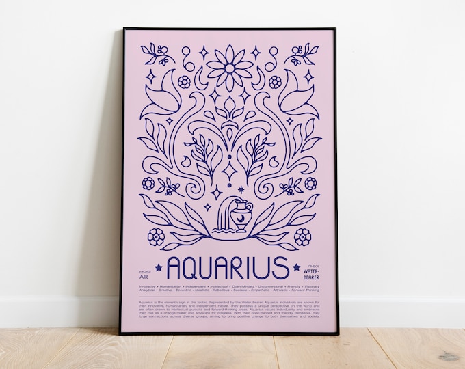 Aquarius Zodiac Poster • Art Nouveau Horoscope Print • Sizes 8x12" - 28x39"