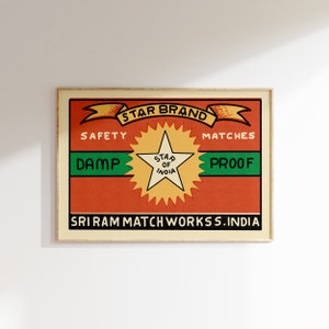 Retro Indian Matchbox Poster • Star • Vintage Matchbox Poster, Colorful Art Poster, Vintage India Art, Maximalist Wall Art, Matchbox art