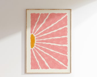 Abstract Pink & Orange Flower Art Print • Gouache Brush, Maximalist Decor