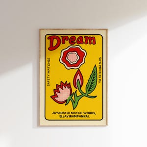 Retro Indian Matchbox Poster • Dream • Vintage Matchbox Poster, Colorful Art Poster, Vintage India Art, Matchbox art