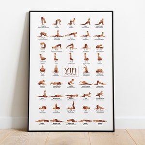 Yin yogaposter • 44 klassieke yin yogahoudingen, yogakunst aan de muur, yogahoudingen kunst, yogahoudingen poster, cadeau yogaleraar, decor yogastudio