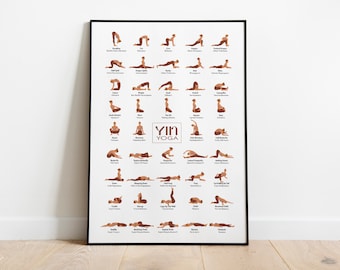 Yin Yoga Poster • 44 Classic Yin Yoga Poses, Yoga wall art, Yoga Poses Art, Yoga Poses Poster, Yoga Teacher Gift, Yoga Studio Decor