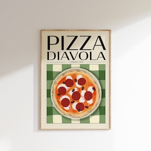 Pizza Poster • Food Art, Food Print, Modern Kitchen Decor, Restaurant Decor, Chef Print, Retro Wall Art, Retro Food Poster, Kitchen Art