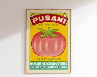 Retro Tomato Pusani Matchbox Poster • Vintage India Art Print • Sizes 8x12" - 20x28″