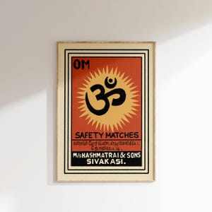 Retro Indian Matchbox Poster • OM • Vintage Matchbox Poster, Colorful Art Poster, Vintage India Art, Maximalist Wall Art, Matchbox art