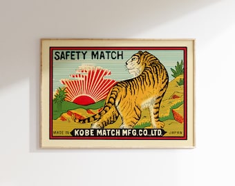 Retro Japanese Matchbox Art Print • Tiger • Mid-Century Modern Wall Decor