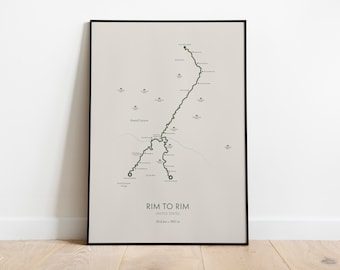 Rim to Rim Trail Poster • Hiking Map Wall Art Print • Sizes 8x12" - 20x28"