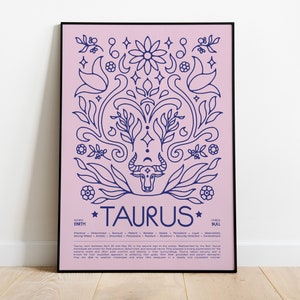 Poster Stier • Horoskop Print, Astrologie Print, Tarot, Sternzeichen Poster, Geburtstagsgeschenk, Stier Geschenke, Sternzeichen Geschenke, Jugendstil