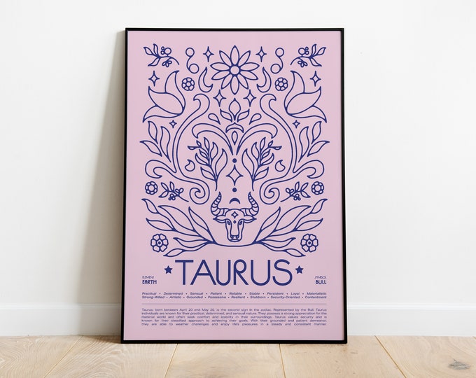 Taurus Zodiac Poster • Art Nouveau Horoscope Print • Sizes 8x12" - 28x39"