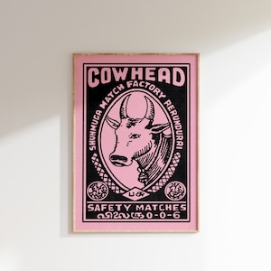 Retro Indian Matchbox Poster • Cowhead • Vintage Matchbox Poster, Colorful Art Poster, Vintage India Art, Maximalist Wall Art, Matchbox art