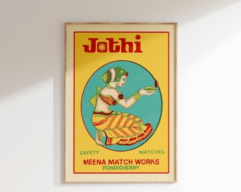 Retro Jothi Matchbox Poster • Vintage India Art Print • Sizes 8x12" - 20x28″