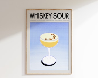 Whiskey Sour Retro Cocktail Poster • Minimalist Bar Wall Art Print