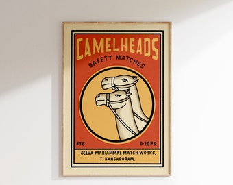 Retro Camelheads Matchbox Poster • Vintage India Art Print • Sizes 8x12" - 20x28″