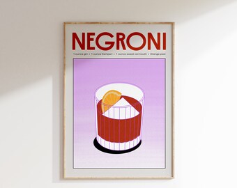 Retro Negroni Cocktail Print: Minimalist Bar Cart Wall Art