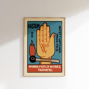 Retro Indian Matchbox Poster • Ahimsa • Vintage Matchbox Poster, Colorful Art Poster, Vintage India Art, Maximalist Wall Art, Matchbox art
