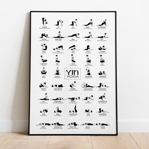 Yin yogaposter • 44 klassieke yin yogahoudingen, yogakunst aan de muur, yogahoudingen kunst, yogahoudingen poster, cadeau yogaleraar, decor yogastudio