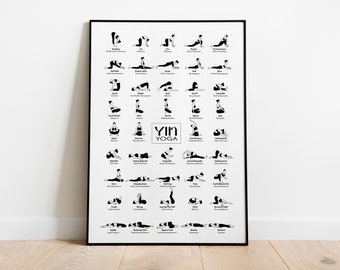 Yin Yoga Poster • 44 Classic Yin Yoga Poses, Yoga wall art, Yoga Poses Art, Yoga Poses Poster, Yoga Teacher Gift, Yoga Studio Decor