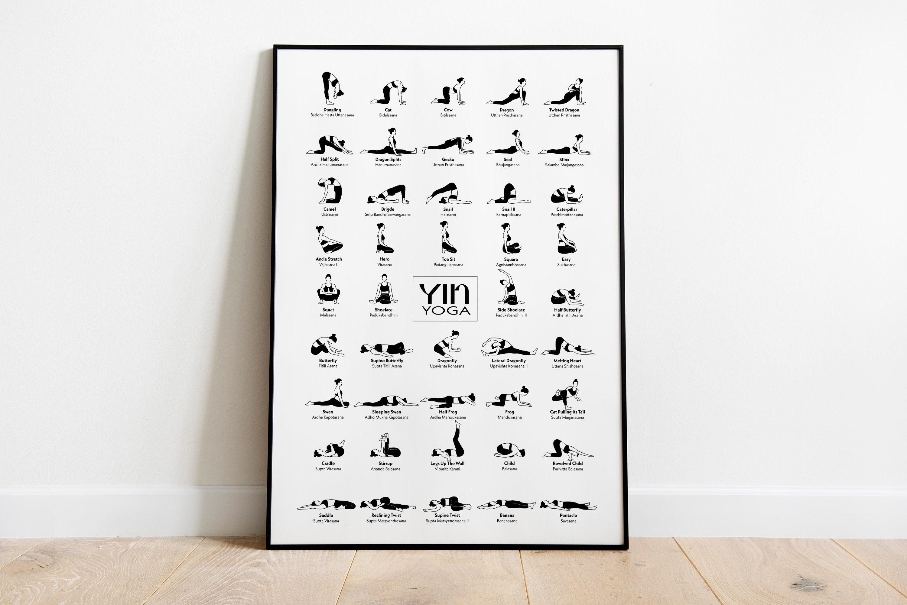 Yin Yoga Poster 44 Classic Yin Yoga Poses, Yoga Wall Art, Yoga Poses ...