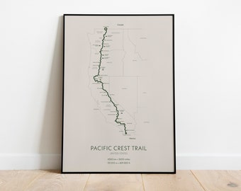 Plakat Pacific Crest Trail • Mapa szlaków turystycznych • Wydruk ścienny • Rozmiary 8x12" - 28x39"