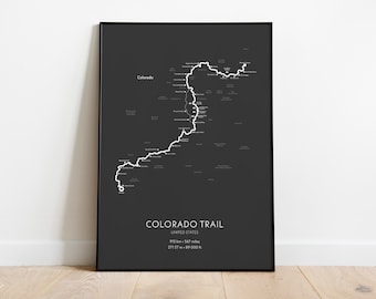 Plakat ze szlakiem Colorado • Mapa szlaków turystycznych • Wydruk ścienny • Rozmiary 12x16" - 28x39"