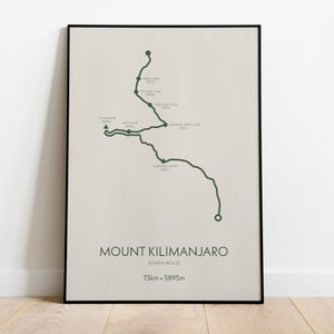 Wydruk szlaku Kilimanjaro Rongai • Prezenty turystyczne, wydruk górski, mapa turystyczna, prezent z mapą szlaku, prezent górski, plakat podróżniczy, plakat z mapą