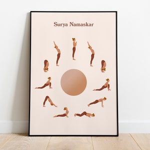 Sun Salutation Poster • Yoga Poster, Yoga Wall Art, Yoga Poses Poster, Yoga Poster Prints, Yoga Poses Wall Art, Surya Namaskar