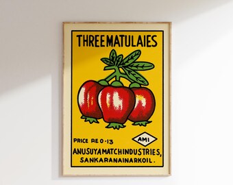 Retro Matulaies Fruit Matchbox Poster • Vintage India Art Print • Sizes 8x12" - 20x28″