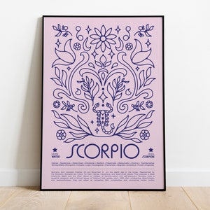 Scorpio Poster • Horoscope Print, Astrology Wall Art, Tarot, Zodiac Poster, Birthday Present, Scorpio gifts, Zodiac sign gifts, art nouveau