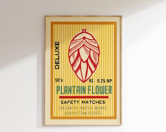 Retro Plantain Matchbox Poster • Vintage India Art Print • Sizes 8x12" - 20x28″
