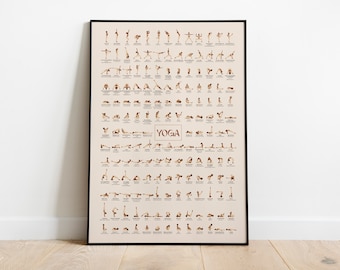 Yoga Poster • Dark Skin • 156 Classic Yoga Poses Wall Art • Sizes 16x20" - 28x39″
