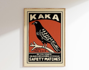 Retro Crow Matchbox Poster • Vintage India Art Print • Sizes 8x12" - 20x28"