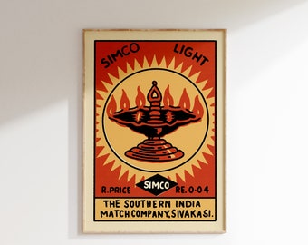 Retro Chandelier Matchbox Poster • Vintage India Art Print • Sizes 8x12" - 20x28″