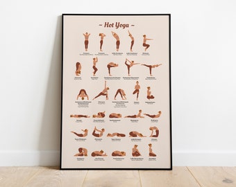 Hot Yoga Poster • Bikram Yoga, Yoga Poses Poster, Yoga wall art, Yoga Poses Art, Yoga Wall Decor, Yoga Teacher Gift, Yoga Studio Decor