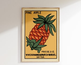 Retro Pineapple Matchbox Poster • Vintage India Art Print • Sizes 8x12" - 20x28″