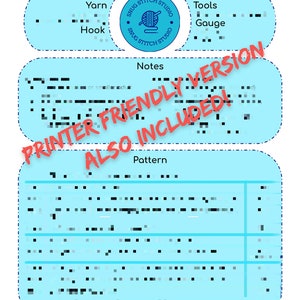 May include: A blue and white crochet pattern for a snake donut den. The pattern includes instructions for yarn, hook, tools, and gauge. The pattern is printer friendly and also includes a printable version.