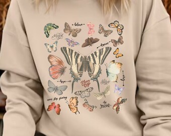 Sudadera vintage con mariposas, camiseta con polillas estilo cottagecore, regalo para amantes de la naturaleza