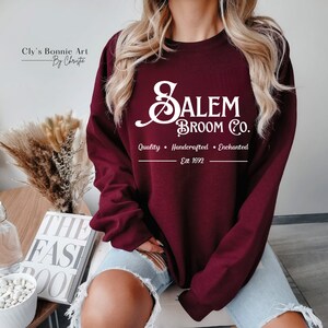 Salem Broom Company Sweatshirt, Cute Orange Halloween Crewneck, Witch Shirt, Fall Vintage Inspired Hoodie for her or him, Salem Sweatshirt