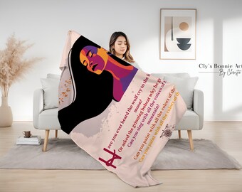 Abstract Portrait Velveteen Plush Blanket, Boho Art Throw